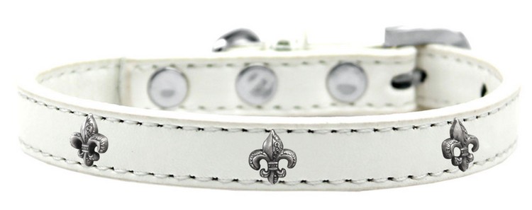 Silver Fleur De Lis Widget Dog Collar White Size 18